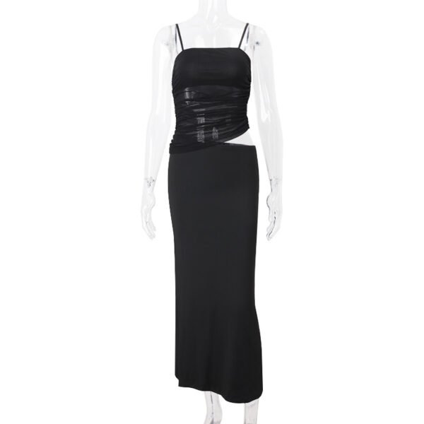 2025 Unique Dress Shoulder Backless Maxi Dress, Knotted Strap Ruched Waist Sexy Gown - 图片 2