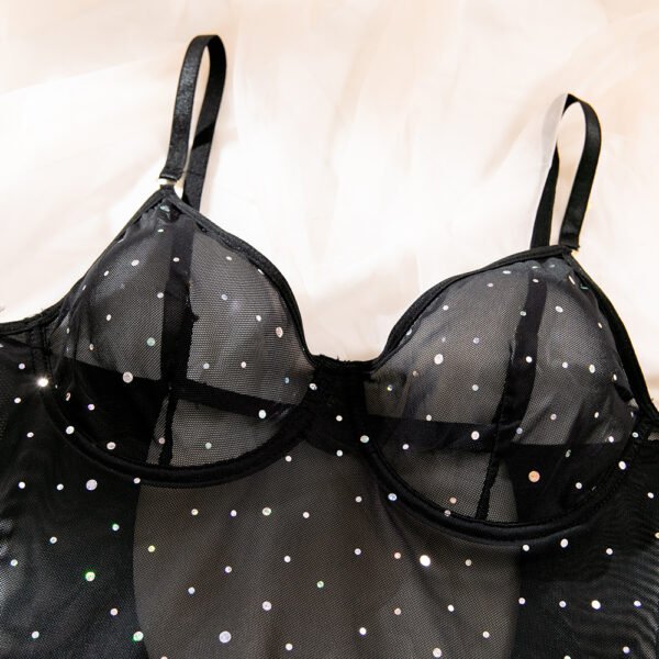 Women Underwear Black Mesh Spliced Bodysuit Lingerie Set with Long Gloves - 图片 8