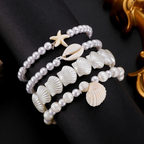 Bohemian Gold Sea Shell Starfish Jewelry Set | Pearl Necklace & Bracelet for Women, Beach Vacation Statement Accessories - 图片 8