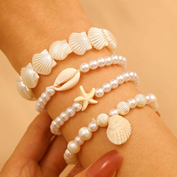 Bohemian Gold Sea Shell Starfish Jewelry Set | Pearl Necklace & Bracelet for Women, Beach Vacation Statement Accessories - 图片 4