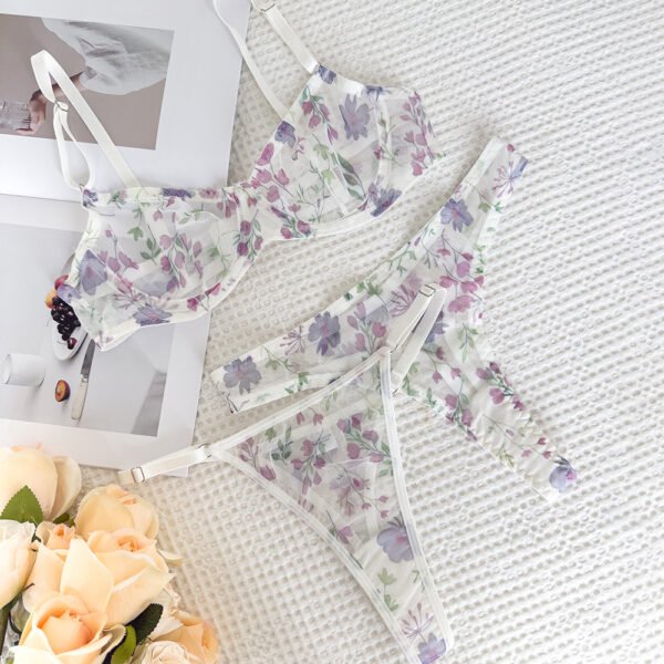 Floral Sheer Mesh Underwear Lingerie Set Romantic SeeThrough Floral Print Bra and Panty Set for Women - 图片 6