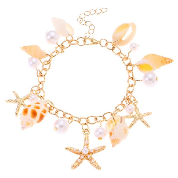 Bohemian Gold Sea Shell Starfish Jewelry Set | Pearl Necklace & Bracelet for Women, Beach Vacation Statement Accessories - 图片 5