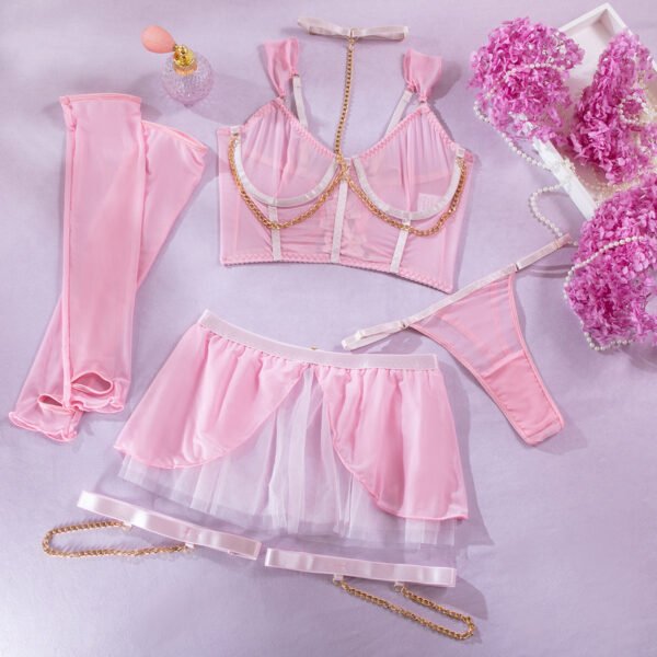 Sexy Lingerie Party Dress Net Sheen Dress With Chain Necklaces And Gloves Underwear for Woman - 图片 5