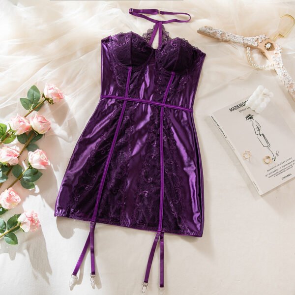 Purple Lace and Mesh Jumpsuit Lingerie Women's Dress Underwear Baba Lounge - 图片 6