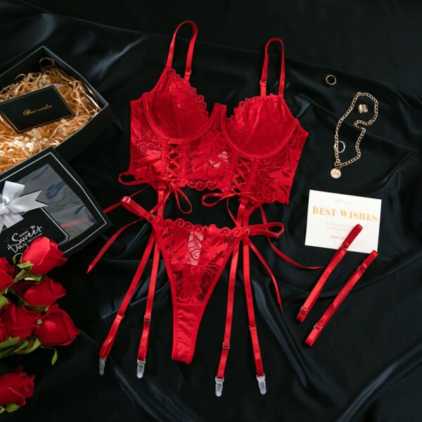 Red Lace Lingerie Set For Ladies, Sexy And Fashionable For Honeymoon or Party - 图片 6