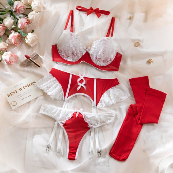 Hot Selling Nurse's Uniform Black and White Lace Spliced Garter Lingerie Set - 图片 11
