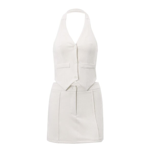 Y2K Deep V Halter Vest High Waisted A Line Mini Skirt Set, Sexy and Chic Two Piece Outfit for Street Style - 图片 9