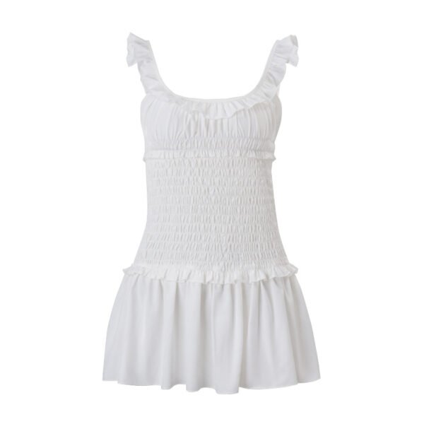 Wonmen Dress White Square Neck Strappy Top with Lace Insert and Half Skirt Vacation Style Set for Women - 图片 4