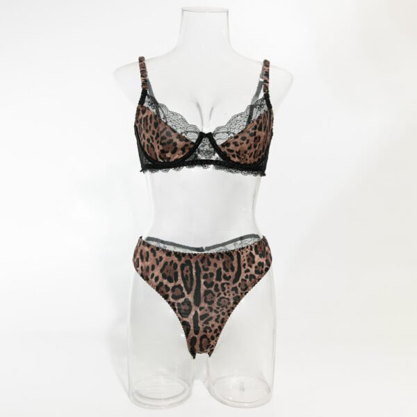New Lace Trimmed And Leopard Print Sequined Bra Set With Adjustable Steel Underwear And French Style Breathable Design - 图片 4