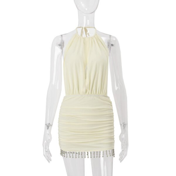 Retro Halter Tassel Bodycon Dress Niche Design Backless Slim Mini Dress Vacation Style Sexy Dress - 图片 4