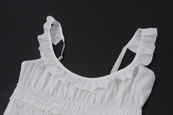 Wonmen Dress White Square Neck Strappy Top with Lace Insert and Half Skirt Vacation Style Set for Women - 图片 7