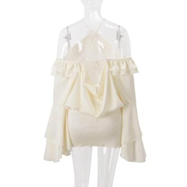 Niche Design Off Shoulder Ruffled Dress Backless Tie Up Flared Sleeve Luxury Celebrity Style Party Dress - 图片 6