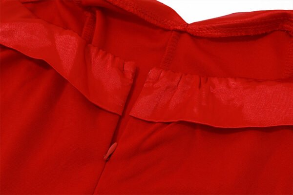 French Off Shoulder Red Satin Dress Waist Cinching A Line Mini Sexy Cocktail Dress - 图片 9
