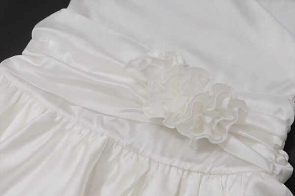 Shoulder Halter Satin Dress 3D Floral Waist Cinching Ruffled Elegant Cocktail Dress - 图片 7