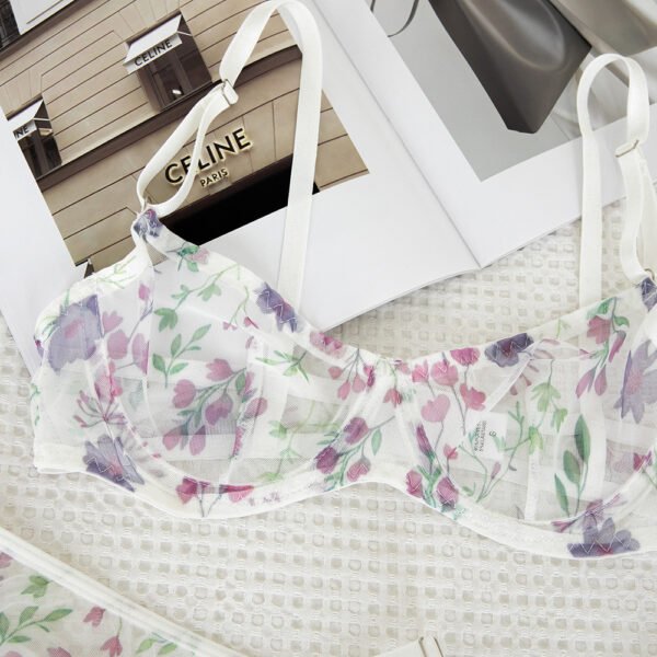 Floral Sheer Mesh Underwear Lingerie Set Romantic SeeThrough Floral Print Bra and Panty Set for Women - 图片 7