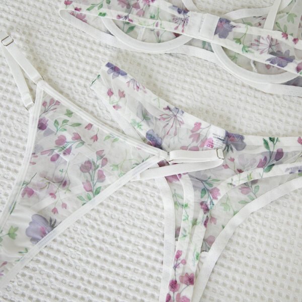Floral Sheer Mesh Underwear Lingerie Set Romantic SeeThrough Floral Print Bra and Panty Set for Women - 图片 8