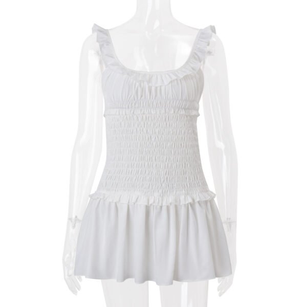 Wonmen Dress White Square Neck Strappy Top with Lace Insert and Half Skirt Vacation Style Set for Women - 图片 5