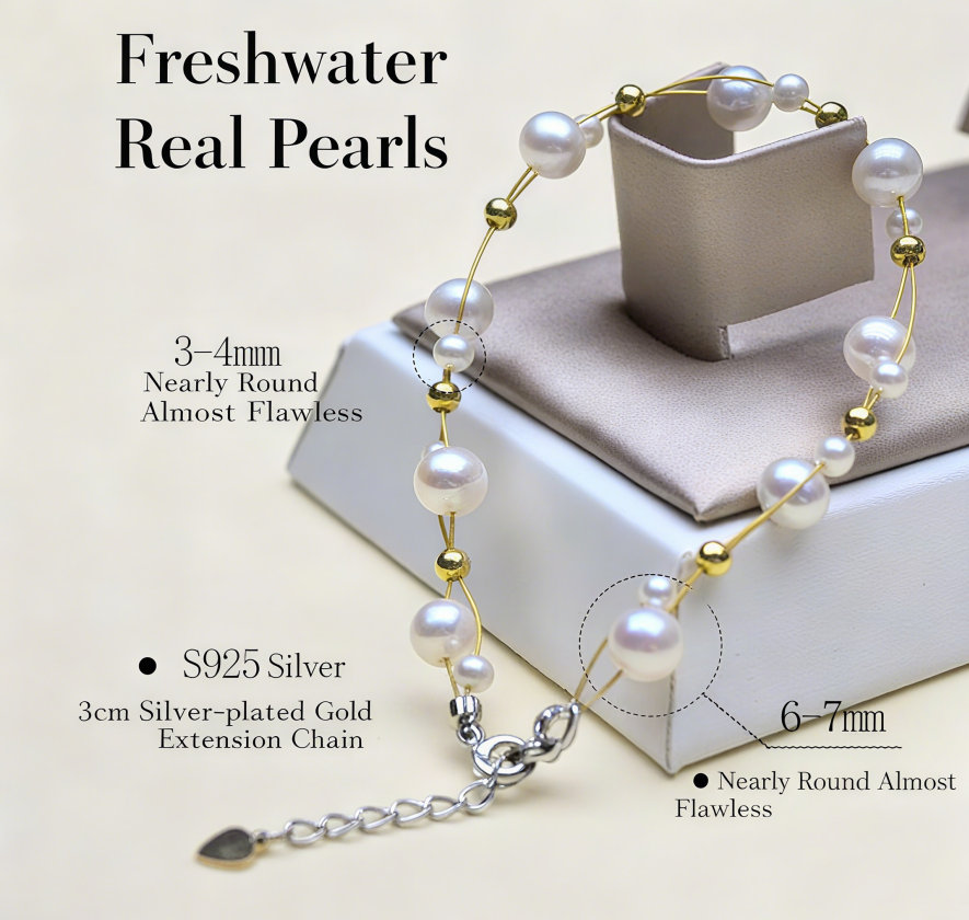 Gold-Plated S925 Silver Freshwater Pearl Bracelet - 图片 5