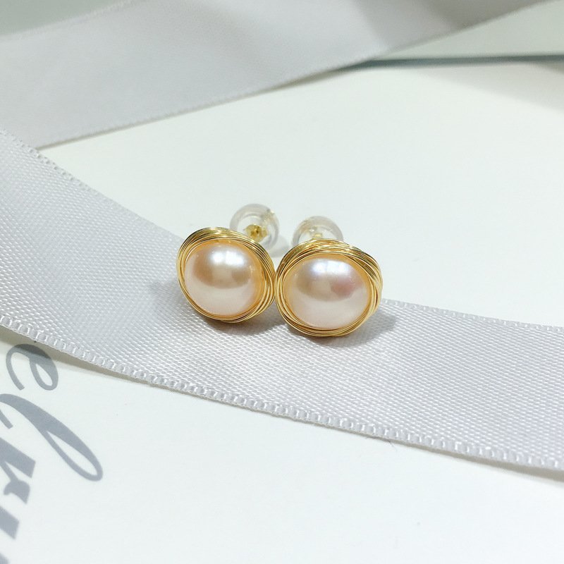 Pearl Wrapped Wire Earrings, 14k Gold-Plated Wire, S925 Silver Versatile Style - 图片 3