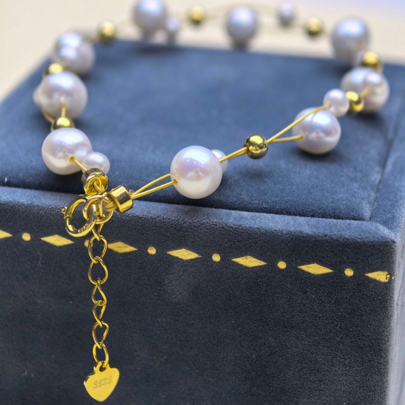 Gold-Plated S925 Silver Freshwater Pearl Bracelet - 图片 6