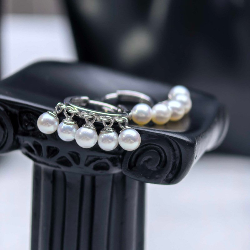 Silver 4-5mm Pearl Dangle Hoop Earrings Jewelry for Women - 图片 3