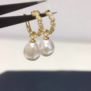 Baroque Pearl Stud Earrings With Tiny Inlaid Zircons