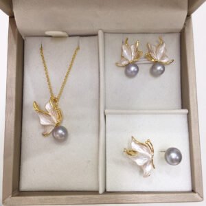 Pearl Set Women's Matte Butterfly Pearl Earrings Resistant Jewelry