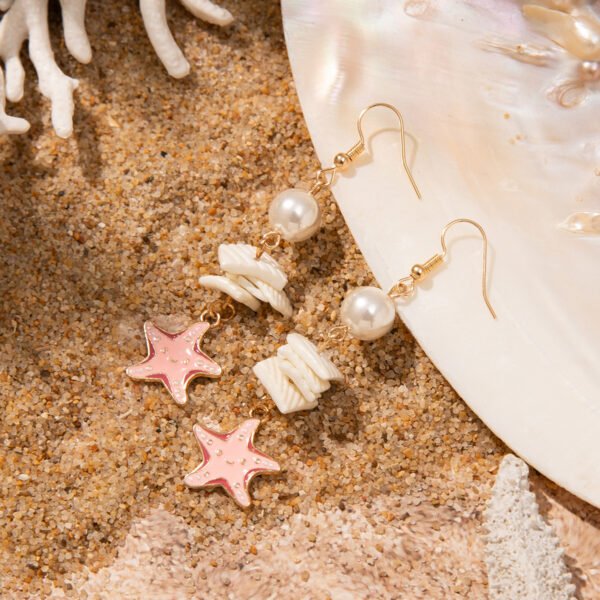 Gold Starfish & Graduated Pearl Drop Earrings - Beachy Boho Seaside Jewelry, 3 Pairs - 图片 4