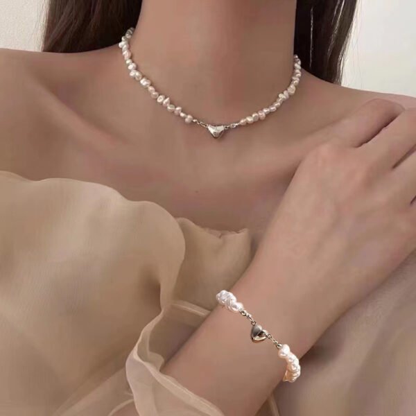 Bohemian Irregular Pearl Jewelry Set: Necklace and Bracelet, Vintage - Style Fashion Jewelry for Women, Ideal for Beach & Festival Looks - 图片 2