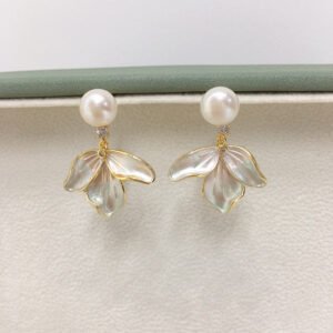 Pearl Earrings Flowery Leaves, Pearl S925 Pure Silver Earrings