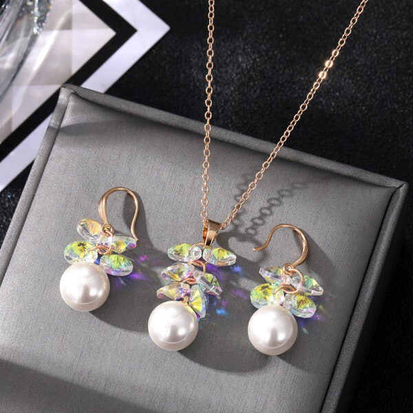 Rainbow Crystal & Pearl Jewelry Set: Necklace and Earrings, Sparkly Fashion Jewelry for Women, Perfect for Party & Evening Wear