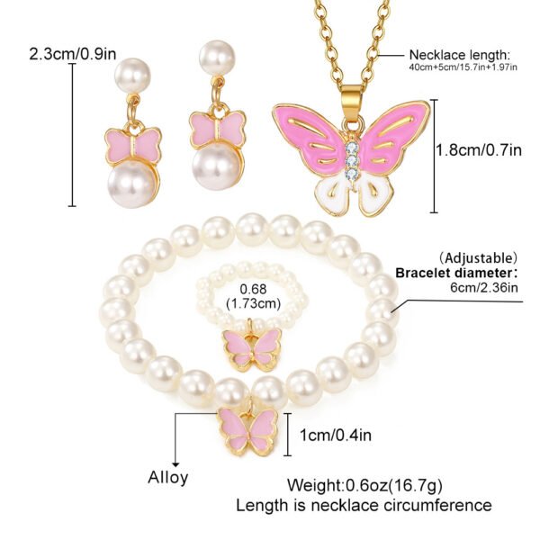 Butterfly & Pearl Jewelry Set for Women: Necklace, Earrings, Bracelet, Ring - Cute Fashion Jewelry Set, Perfect for Daily Wear & Gifts - 图片 4