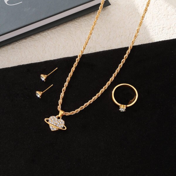 Celestial Planet Jewelry Set: Gold - Tone Necklace, Earrings & Ring with Crystal Accents, Trendy Fashion Jewelry for Women, Perfect for Daily Wear & Gifts - 图片 3