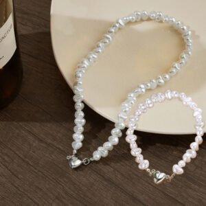 Bohemian Irregular Pearl Jewelry Set: Necklace and Bracelet, Vintage - Style Fashion Jewelry for Women, Ideal for Beach & Festival Looks