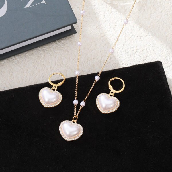 Heart - Shaped Pearl Jewelry Set: Necklace and Earrings with Crystal Accents, Fashion Jewelry for Women, Ideal for Party & Daily Wear - 图片 4