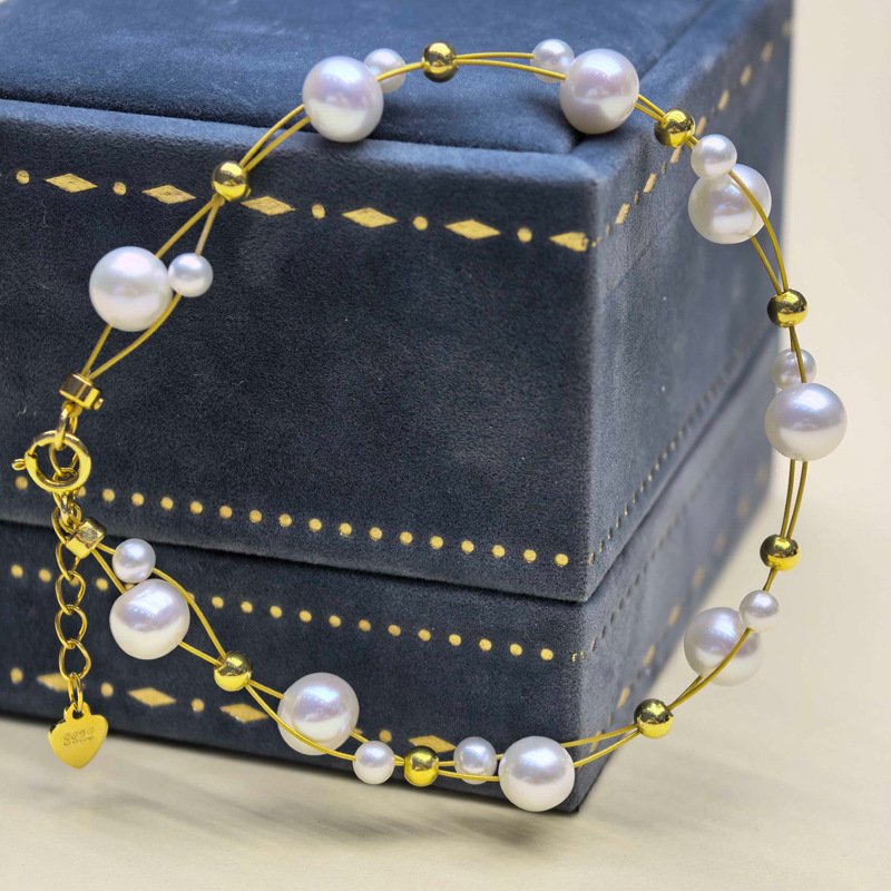 Gold-Plated S925 Silver Freshwater Pearl Bracelet - 图片 3