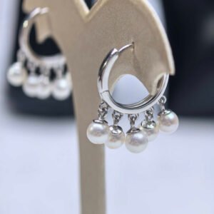 Silver 4-5mm Pearl Dangle Hoop Earrings Jewelry for Women