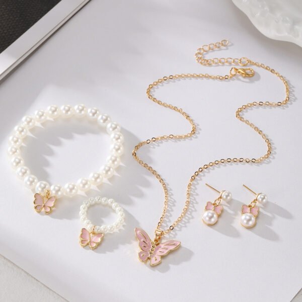 Butterfly & Pearl Jewelry Set for Women: Necklace, Earrings, Bracelet, Ring - Cute Fashion Jewelry Set, Perfect for Daily Wear & Gifts