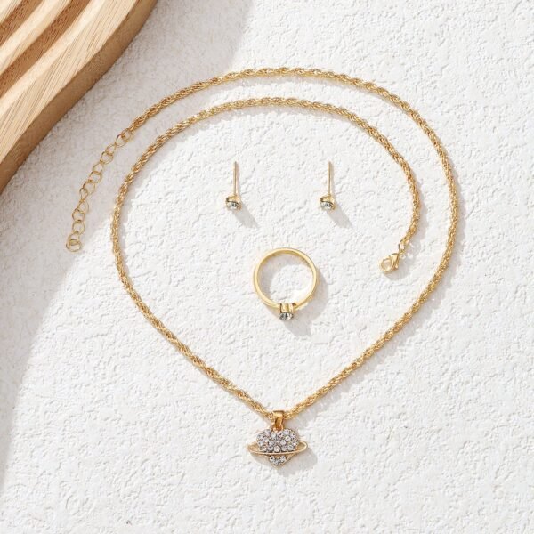 Celestial Planet Jewelry Set: Gold - Tone Necklace, Earrings & Ring with Crystal Accents, Trendy Fashion Jewelry for Women, Perfect for Daily Wear & Gifts - 图片 4