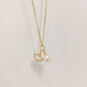 Pearl Necklace With Ginkgo Leaf, Natural Sea Shell Pearl Pendant