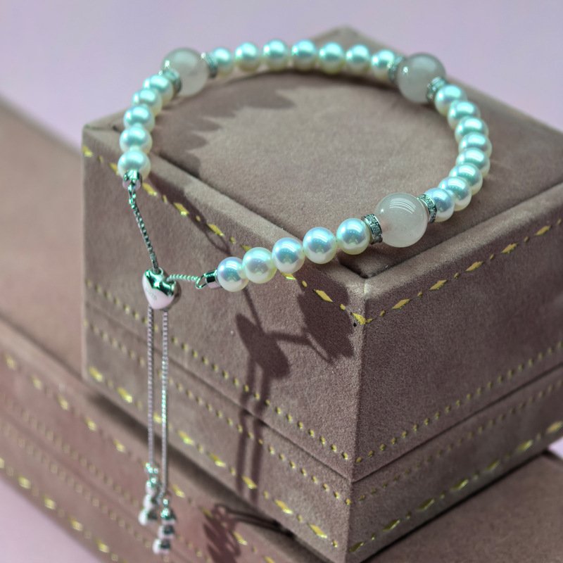 Pearl Bracelet 5-6mm Pearls + 8mm Rose Quartz Pink Crystal - 图片 5