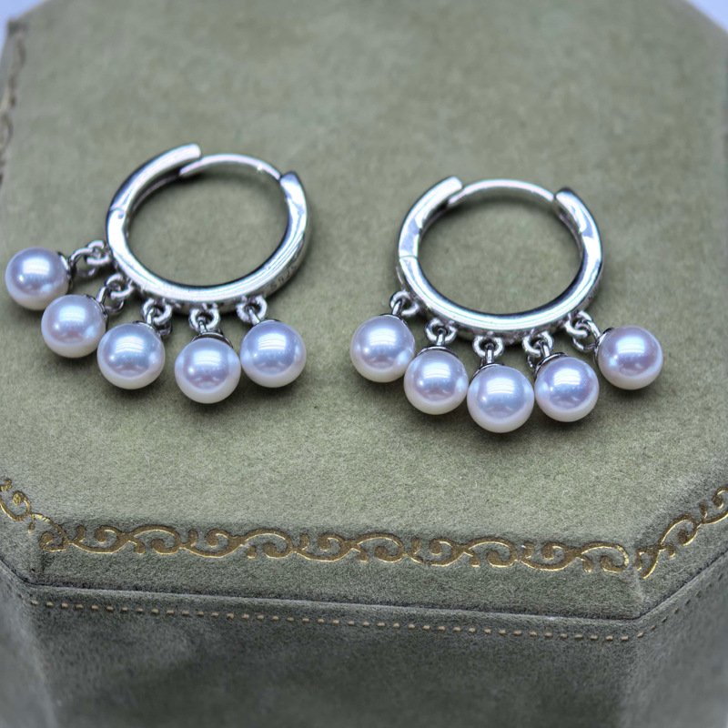Silver 4-5mm Pearl Dangle Hoop Earrings Jewelry for Women - 图片 4