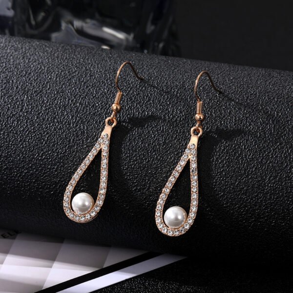 Pearl & Crystal Jewelry Set: Rose Gold Necklace and Earrings, Elegant Fashion Jewelry for Women, Perfect for Wedding & Formal Occasions - 图片 4