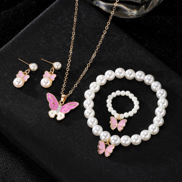 Butterfly & Pearl Jewelry Set for Women: Necklace, Earrings, Bracelet, Ring - Cute Fashion Jewelry Set, Perfect for Daily Wear & Gifts - 图片 3