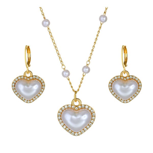 Heart - Shaped Pearl Jewelry Set: Necklace and Earrings with Crystal Accents, Fashion Jewelry for Women, Ideal for Party & Daily Wear - 图片 5
