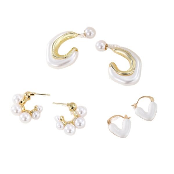 Pearl Earrings Set: Irregular Shape, Heart & Cluster Pearl Stud Earrings for Women, Gold - Tone Fashion Jewelry for Party, Daily Wear (3 Pairs) - 图片 7