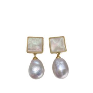 Baroque Ear Stud With Square Pearl Sea Shell Jewelry
