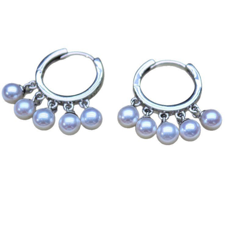 Silver 4-5mm Pearl Dangle Hoop Earrings Jewelry for Women - 图片 5