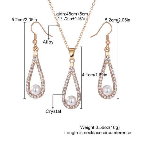 Pearl & Crystal Jewelry Set: Rose Gold Necklace and Earrings, Elegant Fashion Jewelry for Women, Perfect for Wedding & Formal Occasions - 图片 5