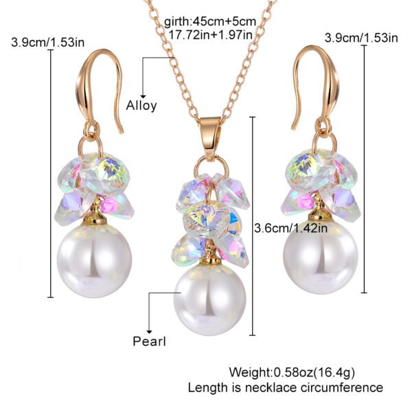 Rainbow Crystal & Pearl Jewelry Set: Necklace and Earrings, Sparkly Fashion Jewelry for Women, Perfect for Party & Evening Wear - 图片 5